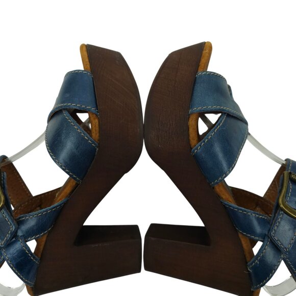 Sbicca Vintage Collection Platform Sandals Womens US 6.5 EU 37 Blue Chunky Heel - Picture 13 of 16